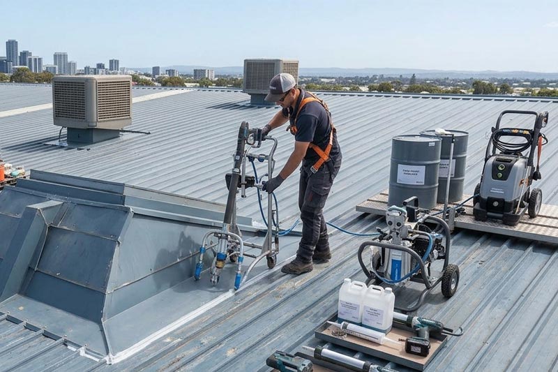 Metal roof restoration work