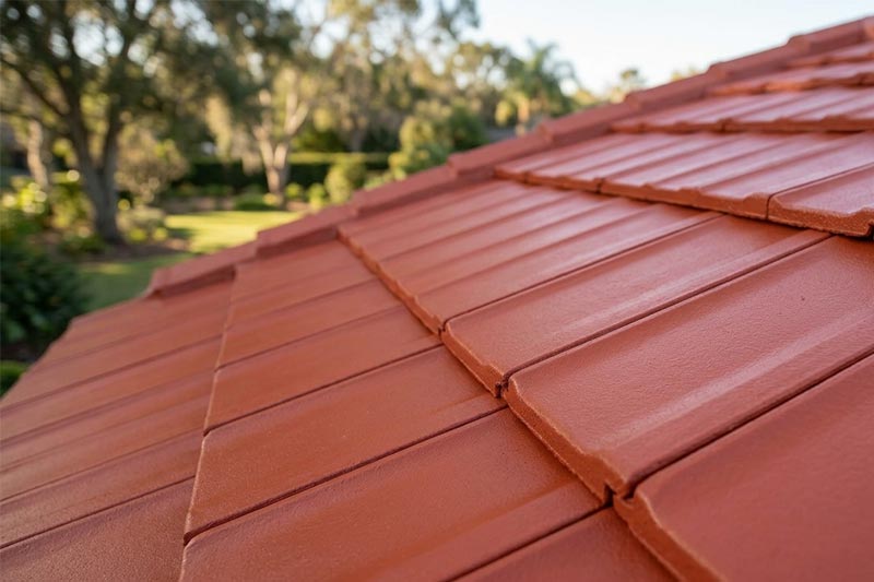 Concrete tile roof being coated